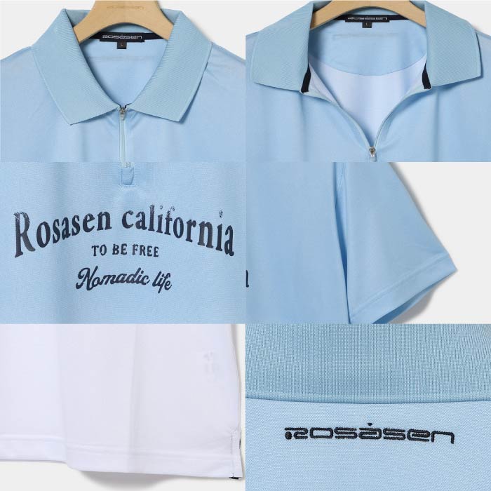 Rosasenロサーセン 半袖シャツ ゴルフウェア メンズ 吸水速乾 メランジ調鹿の子半袖シャツ 044-21445