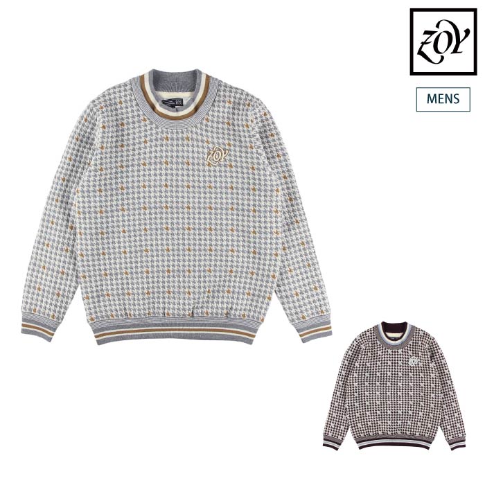 ZOY ゾーイ メンズ MENS CASHWOOL 千鳥ジャガード 長袖セーター(防風裏地付き) 071434713