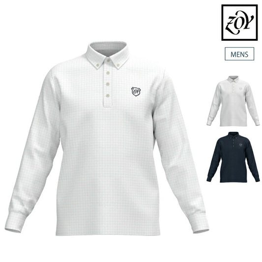 ZOY ゾーイ ゴルフウェア メンズ MEN HGJQニット千鳥 長袖シャツ 2wayストレッチ ドライタッチ 吸水速乾性 UVカット機能 シンプル 071462001
