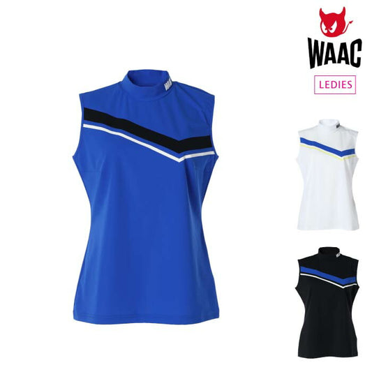 WAAC ワック ゴルフ半袖シャツ ゴルフウェア レディース WOMENS Carvicoスムース ノースリーブモックネック イタリア製高機能素材 速乾 UVカット 型崩れしにくい アンチピリング 軽量 イージーケア