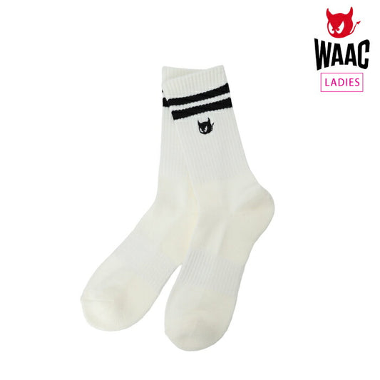 WAAC ワック ゴルフウェア レディース ラインミドルソックス パイル加工 クッション性 スポーティー シンプル 072254843