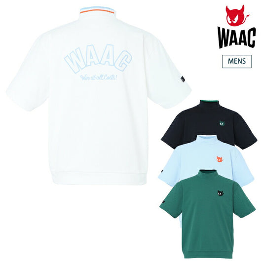 WAAC ワック ゴルフウェア メンズ MEN バックロゴ ピケ モックネック 半袖シャツ 通気性 UVカット 透け防止 吸水速乾 072262032