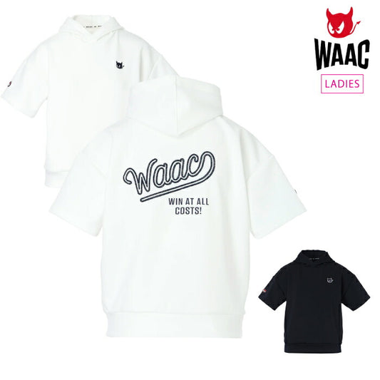 WAAC ワック ゴルフウェア レディース WOMEN バックロゴ ダンボールニットフーディー 半袖パーカー プルオーバー かぶり ストレッチ シワになりにくい 軽量 UVカット 接触冷感 072262072