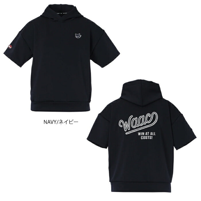 WAAC ワック ゴルフウェア レディース WOMEN バックロゴ ダンボールニットフーディー 半袖パーカー プルオーバー かぶり ストレッチ シワになりにくい 軽量 UVカット 接触冷感 072262072