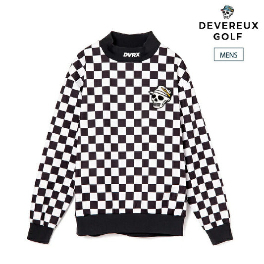 DEVEREUX GOLF デヴァローゴルフ ゴルフウェア メンズ Quist TEXBRID フリース クルー 伸縮 チェッカーフラッグ柄 スカルキャディーワッペン 075754023
