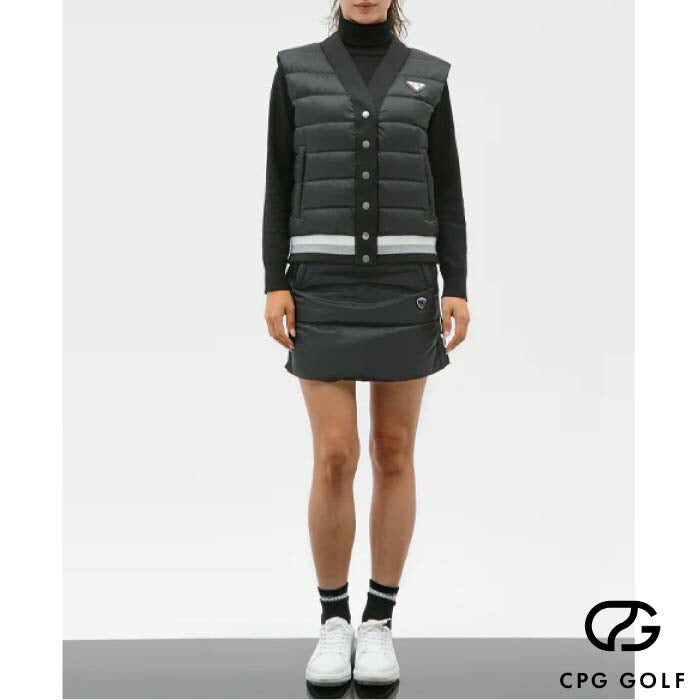 CPG GOLF シーピージーゴルフ レディース ダウン×背中ニットミディアムロング丈ベスト 1203-24225