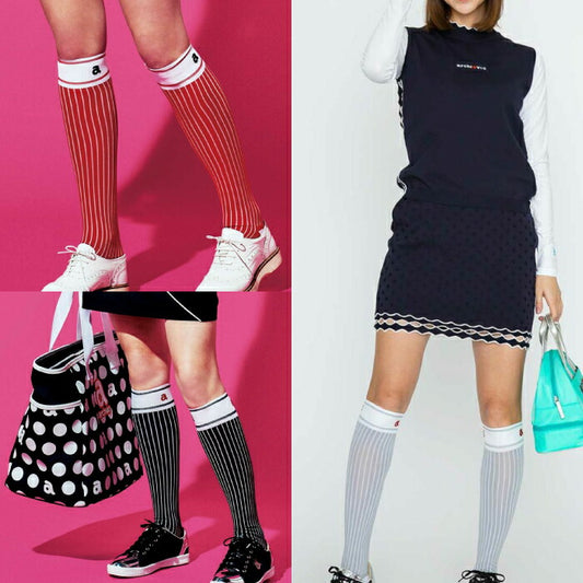 archivio アルチビオ ゴルフウェア レディース ハイソックス ストライプ柄 A100252