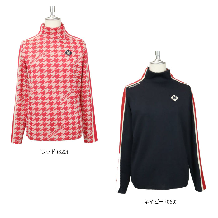 archivio アルチビオ ゴルフウェア レディース 長袖シャツ 千鳥柄ジャガードニットプルオーバー