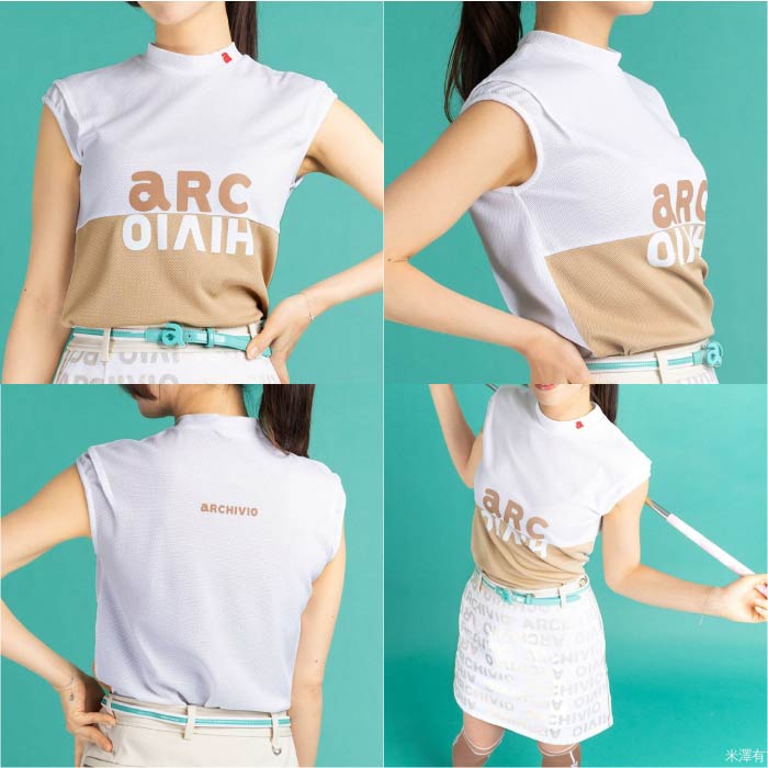 archivio アルチビオ ゴルフウェア レディース 配色ロゴUV速乾ノースリプルオーバー PLUSRICH DRY & UV A459502