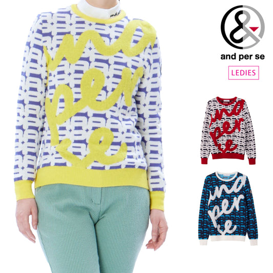 and per se アンパスィ レディース ウールmixジャカードニットクルーネックセーター AFF2333C8