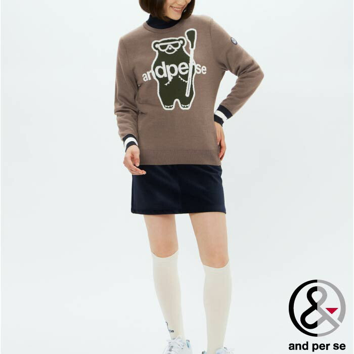 and per se アンパスィ ゴルフウェア レディース クレアニットクルーネックセーター 日本製 吸湿発熱 洗濯機OK 抗菌防臭 AFF2345A7