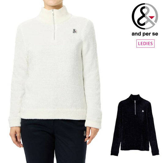 and per se アンパスィ レディース ゴルフウェア 防風モールニットハーフジップセーター 防風/手洗いOK AFF2554D7