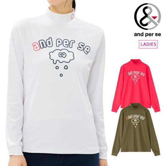 and per se アンパスィ ゴルフウェア レディース ショットスムーザー長袖モックネックシャツ マルチストレッチ UV 起毛 抗菌防臭 aff9206w1