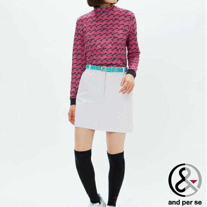 and per se アンパスィ ゴルフウェア レディース ソフトニット長袖モックネックシャツ マルチストレッチ UVプロテクト AFF9255X8