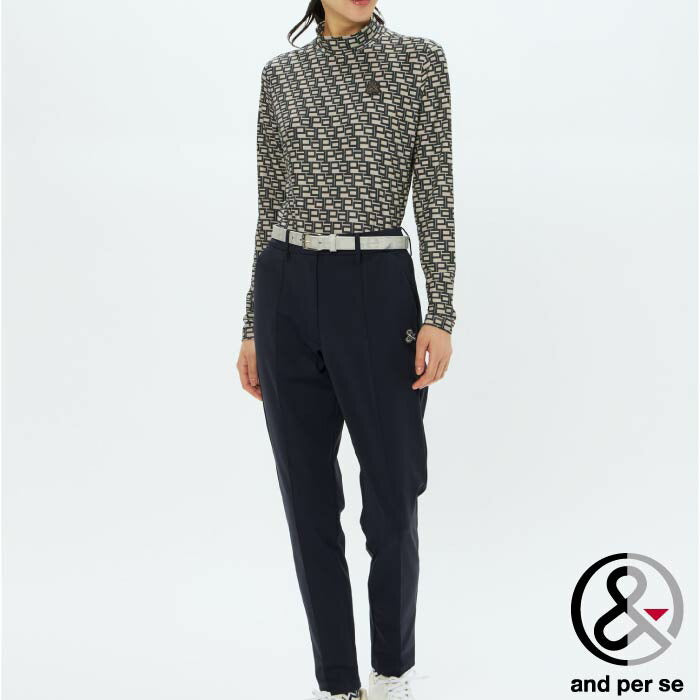 and per se アンパスィ ゴルフウェア レディース フラッフィープリンテッドモックネック長袖シャツ マルチストレッチ UV AFF9285X9