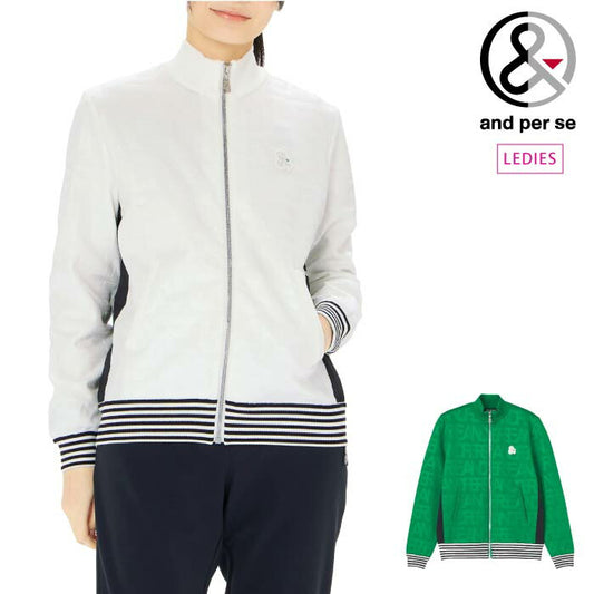 and per se アンパスィ ゴルフウェア レディース エンボスメッシュニットブルゾン セットアップ対応 afs2915b1