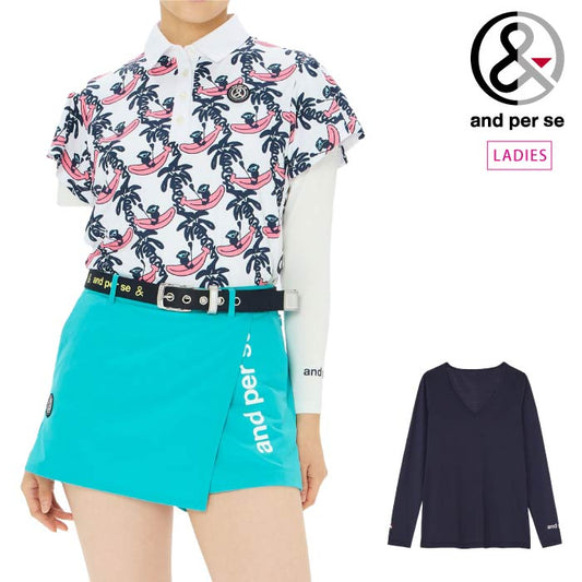 and per se アンパスィ ゴルフウェア レディース Vネックインナーシャツ 遮熱 UVプロテクト マルチストレッチ 吸汗速乾 接触冷感 AFS6815W5