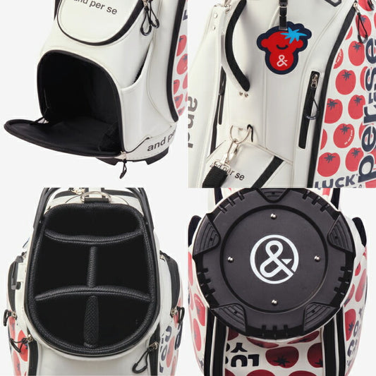 and per se アンパスィ ゴルフウェア レディース キャディバッグ 9型 かわいい トマト柄 AFS7196