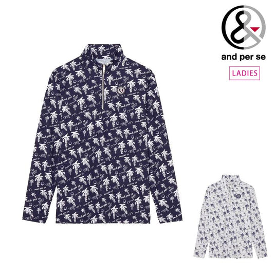 and per se アンパスィ ゴルフウェア レディース ソルケアプリンテッド長袖ハーフジップシャツ 吸汗速乾 UVプロテクト afs9105x9