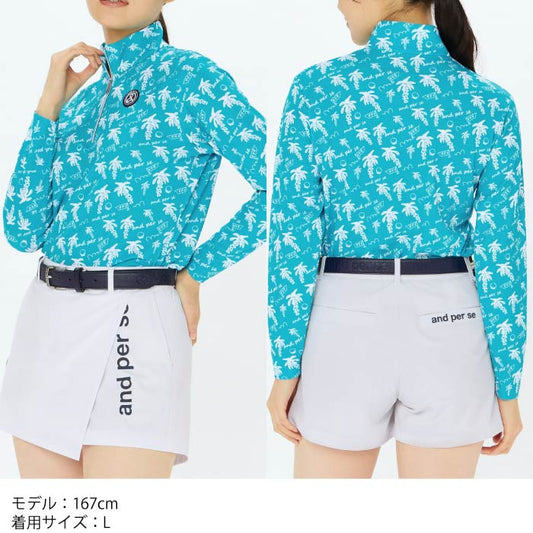 and per se アンパスィ ゴルフウェア レディース ソルケアプリンテッド長袖ハーフジップシャツ 吸汗速乾 UVプロテクト afs9105x9