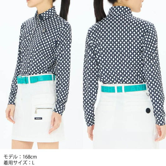 and per se アンパスィ ゴルフウェア レディース プリンテッドワッフル長袖シャツ マルチストレッチ性 吸汗速乾 UVケア afs9395z5