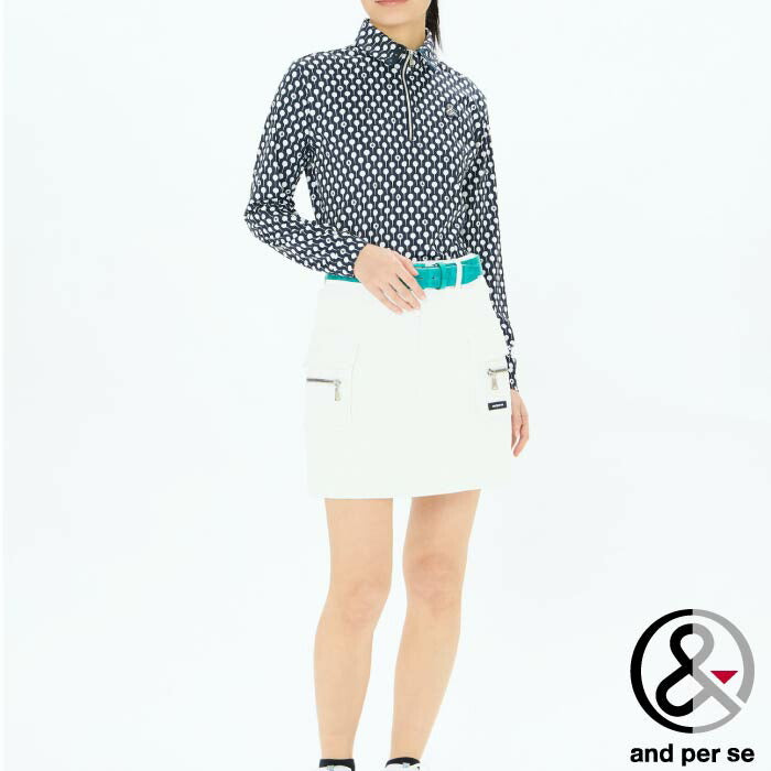 and per se アンパスィ ゴルフウェア レディース プリンテッドワッフル長袖シャツ マルチストレッチ性 吸汗速乾 UVケア afs9395z5