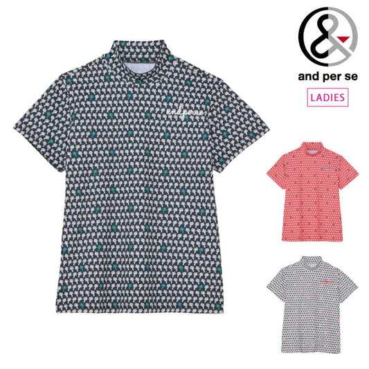 and per se アンパスィ ゴルフウェア レディース スイングドライプリンテッドモックネック半袖シャツ マルチストレッチ UVケア 吸汗速乾 afs9555x1