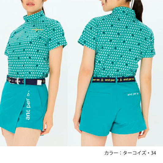 and per se アンパスィ ゴルフウェア レディース スイングドライプリンテッドモックネック半袖シャツ マルチストレッチ UVケア 吸汗速乾 afs9555x1