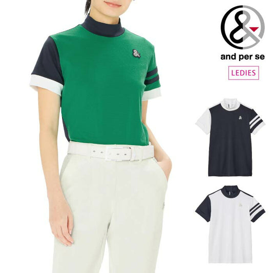 and per se アンパスィ ゴルフウェア レディース ドライミニリップル半袖ZIPモックネックシャツ 吸汗速乾 UVプロテクト afs9585w3