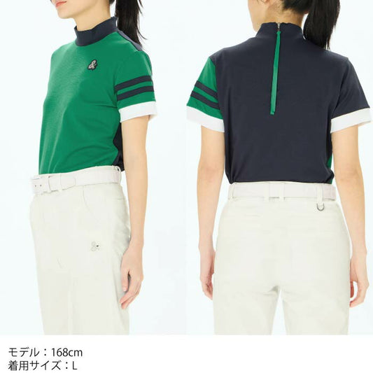 and per se アンパスィ ゴルフウェア レディース ドライミニリップル半袖ZIPモックネックシャツ 吸汗速乾 UVプロテクト afs9585w3