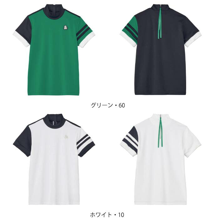 and per se アンパスィ ゴルフウェア レディース ドライミニリップル半袖ZIPモックネックシャツ 吸汗速乾 UVプロテクト afs9585w3