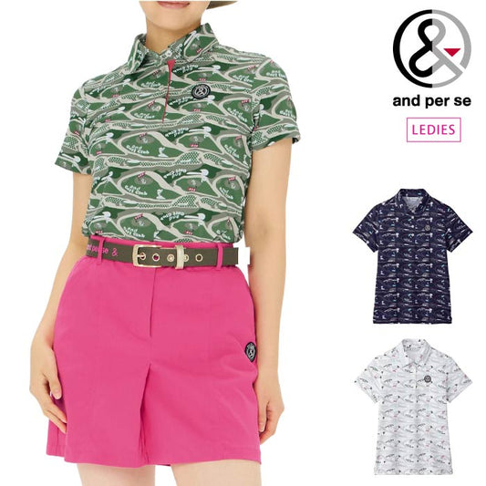 and per se アンパスィ ゴルフウェア レディース スイングドライディンプル半袖シャツ マルチストレッチ 吸水速乾性 通気性 UV性 afs9605x2