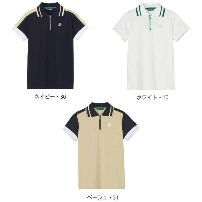 and per se アンパスィ ゴルフウェア レディース 4WAYリップル半袖ハーフジップポロシャツ マルチストレッチ 吸汗速乾 UV機能 afs9735w3