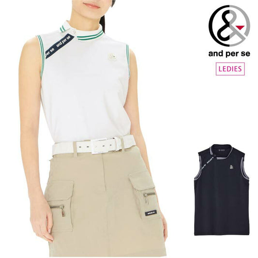 and per se アンパスィ ゴルフウェア レディース ミニリップルノースリーブシャツ マルチストレッチ 吸水速乾性 UVプロテクト AFS9805W2