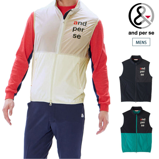 and per se アンパスィ メンズ バックウォームフルジップベスト 耐久撥水 保温 AMF1003G1
