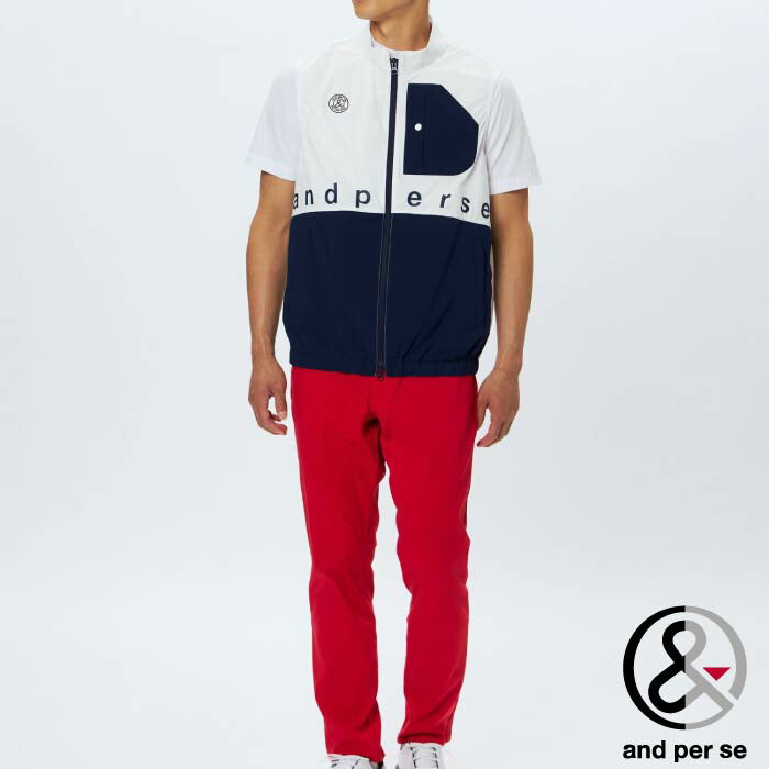 and per se アンパスィ ゴルフウェア メンズ エアジャスター切替デザインベスト ストレッチ はっ水 保温 AMF1005G2