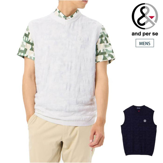 and per se アンパスィ メンズ ゴルフウェア ウールミックスジャカードニットベスト マルチストレッチ 軽量 吸汗速乾 AMF2004A5