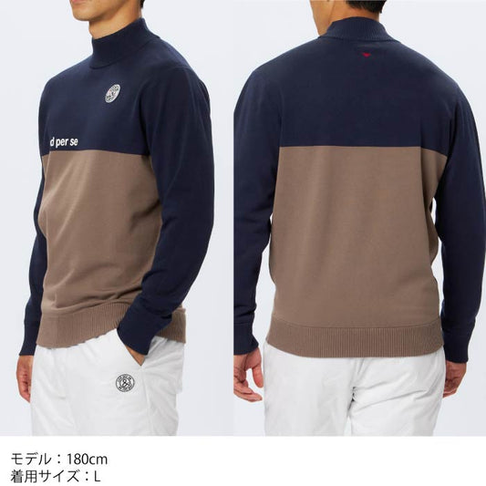 and per se アンパスィ ゴルフウェア メンズ ウインドシャッター袖防風ハイネックセーター ストレッチ 軽量 部分防風 吸湿発熱 AMF2315A3