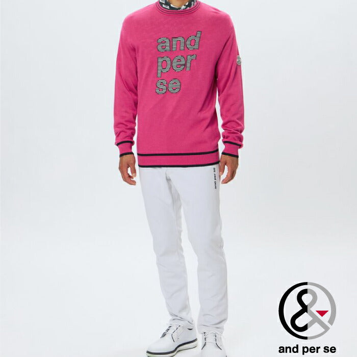 and per se アンパスィ ゴルフウェア メンズ クレアニットクルーネックセーター 日本製 吸湿発熱 抗菌防臭 AMF2345A7