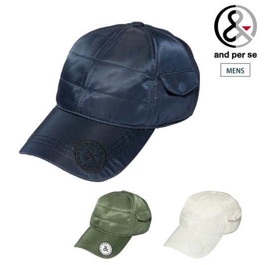 and per se アンパスィ メンズ ゴルフ 帽子 中綿キャップ UVプロテクト 撥水 帯電防止機能 AMF8414