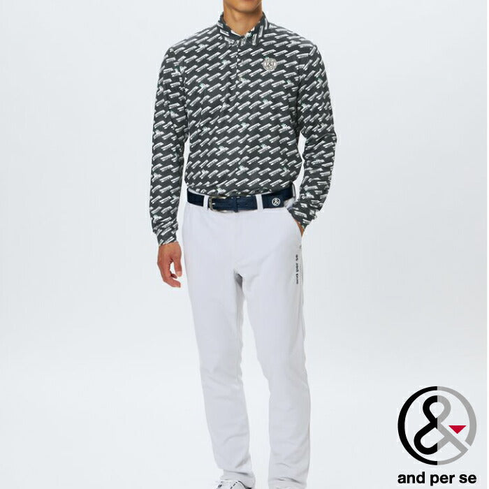 and per se アンパスィ ゴルフウェア メンズ ソフトニット長袖ボタンダウンシャツ マルチストレッチ UVプロテクト AMF9315X8