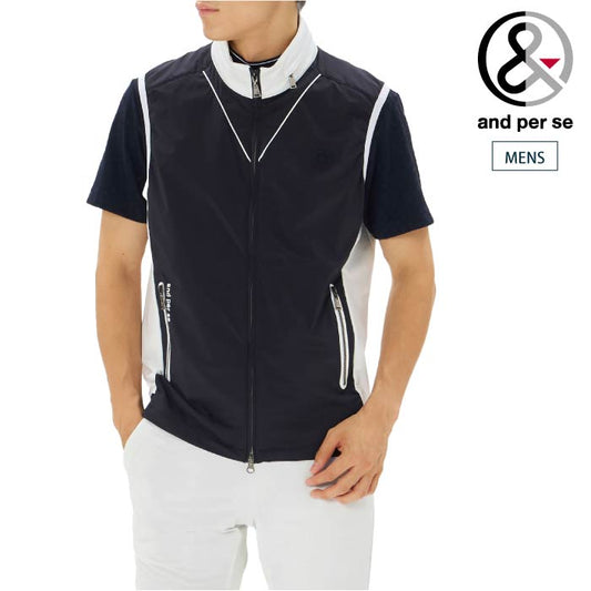 and per se アンパスィ ゴルフウェア メンズ レディース ストレッチタフタフーディーベスト ストレッチ はっ水 UV機能 ams1005g5