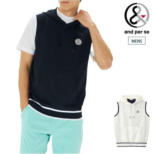 and per se アンパスィ ゴルフウェア メンズ アクティブニット フーディーベスト ストレッチ 軽量 アンチピリング ams2005a1