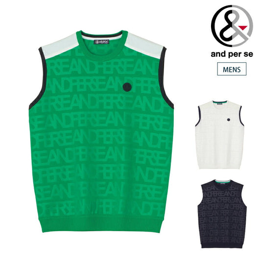 and per se アンパスィ ゴルフウェア メンズ エンボスメッシュニットベスト ピリング加工 ams2015b1