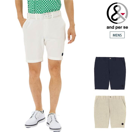 and per se アンパスィ ゴルフウェア メンズ ストレッチジャカードハーフパンツ 速乾性 ストレッチ性 はっ水 AMS5595E7