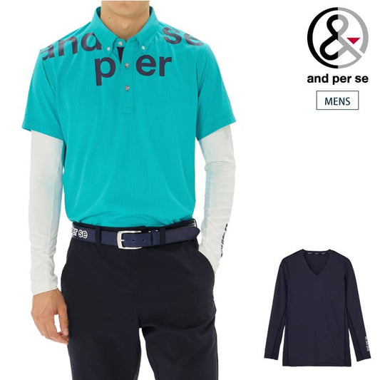 and per se アンパスィ ゴルフウェア メンズ Vネックインナーシャツ 遮熱 UVプロテクト マルチストレッチ 吸汗速乾 接触冷感 ams6815w5