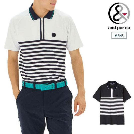 and per se アンパスィ ゴルフウェア メンズ コンパクトピケ半袖ハーフジップシャツ 吸汗速乾 UV機能 ams9425z6