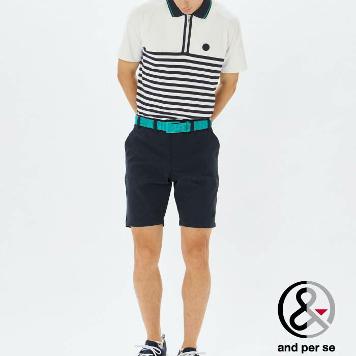 and per se アンパスィ ゴルフウェア メンズ コンパクトピケ半袖ハーフジップシャツ 吸汗速乾 UV機能 ams9425z6