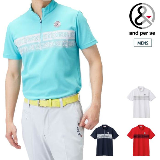 and per se アンパスィメンズ ハーフジップ半袖ハイネックシャツ ストレッチ 吸汗速乾 UVプロテクト AMS9513X2