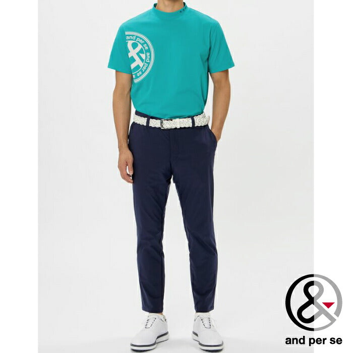 and per se アンパスィ ゴルフウェア メンズ SWING DRY メッシュ半袖モックネックシャツ マルチストレッチ 吸汗速乾 UV 抗菌防臭 べたつき軽減 通気 AMS9566V2